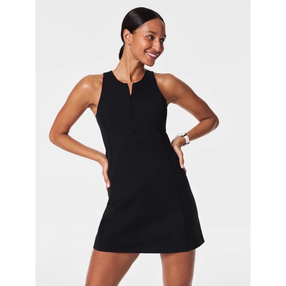 Spanx The Get Moving Zip Front Dress Very Black 50681R Small Bodysuit